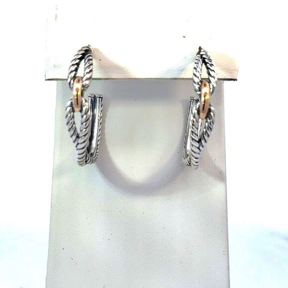 David Yurman Large Hoop Earrings 18 KT Gold + Silver Estate DY562 - Picture 1 of 9